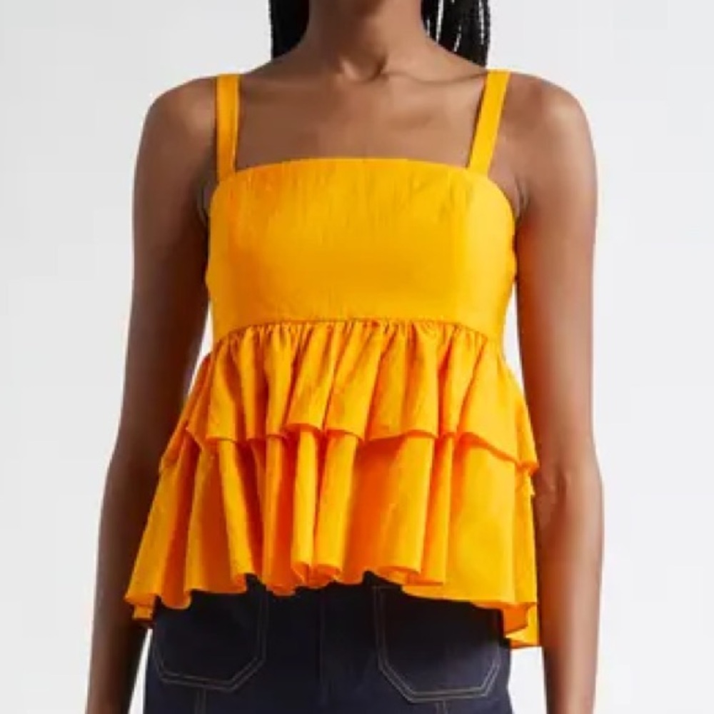 NWT Cinq à Sept Lilwen Tiered Sleeveless Tank Top in Papaya Orange Size M